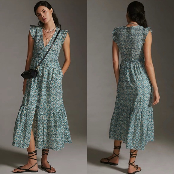 Anthropologie | Dresses | Anthropologie The Peregrine Midi Dress Smocked  Floral | Poshmark